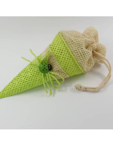 BOMBONIERA CONO COCCINELLA PORTAFORTUNA NASCITA BATTESIMO BAMBINA BAMBINO CONFEZIONATE