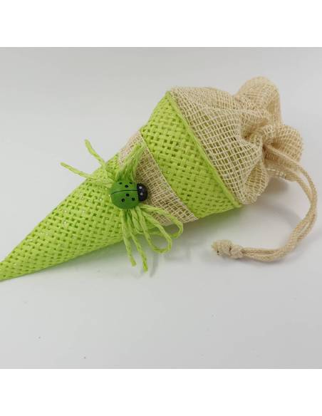 BOMBONIERA CONO COCCINELLA PORTAFORTUNA NASCITA BATTESIMO BAMBINA BAMBINO CONFEZIONATE