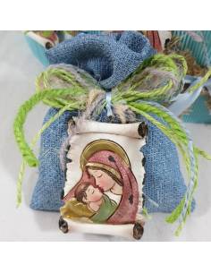 Bomboniere Battesimo bimbo sacchetti con icona Sacra su torta 2