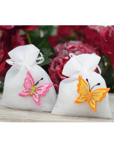 Sacchetti portconfetti con farfalle per Battesimo bimba