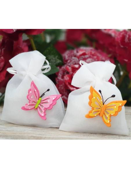 Sacchetti portconfetti con farfalle per Battesimo bimba