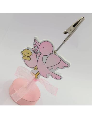 Segnaposto battesimo bimba cicogna clip