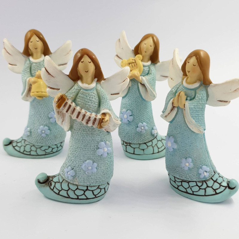 BOMBONIERA ANGELO in Porcellana su cuscino ricamato BATTESIMO COMUNIONE CRESIMA