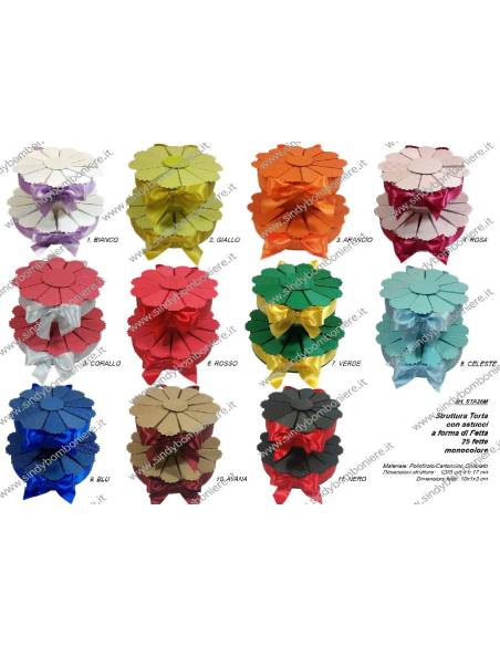 STRUTTURA TORTA BOMBONIERA 25 FETTE MONOCOLORE PORTACONFETTI FAI DA TE CONFEZIONE