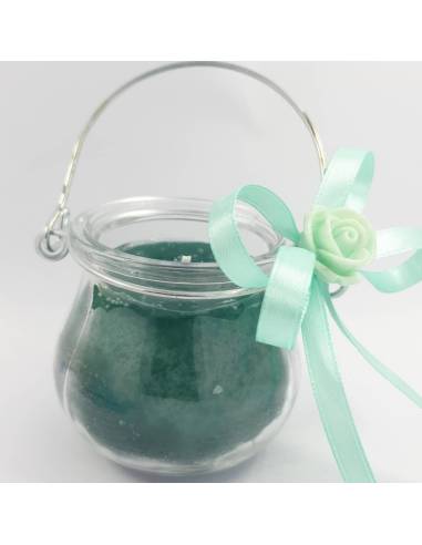 Porta candela in ceramica e cristallo con fiori color tiffany ROBEAN LINEA SILK TIFFANY