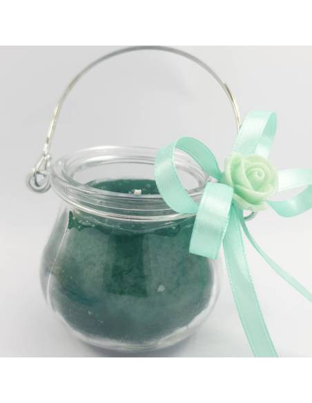 Porta candela in ceramica e cristallo con fiori color tiffany ROBEAN LINEA SILK TIFFANY