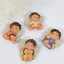 BOMBONIERE NASCITA SEGNAPOSTO ANGIOLETTI MAGNETI SU CUSCINO CONFETTI BATTESIMO