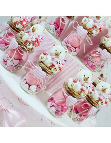 Portaconfetti Battesimo bimba vasetto con orsetto1