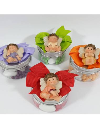 Bomboniere Battesimo Angeli con scatoline portaconfetti 4 colori