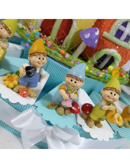 TORTA BOMBONIERA CON FOLLETTI gnomi del bosco completa di confetti