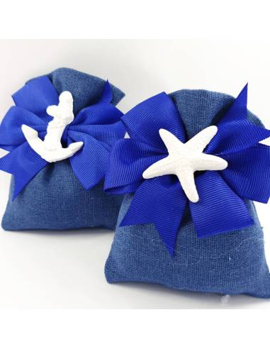 Sacchetti bomboniere stile mare ancora e stella marina Battesimo
