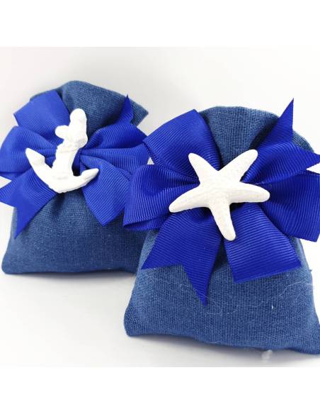Sacchetti bomboniere stile mare ancora e stella marina Battesimo