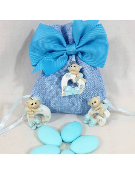 Sacchettini portaconfetti pendente orsetti per bomboniere Battesimo maschio