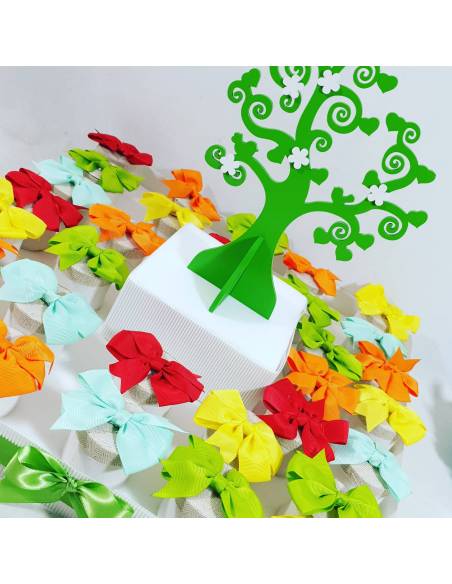 Scatoline segnaposto con fiocchetto celeste con struttura con albero della vita nascita battesimo compleanno maschietto C1577