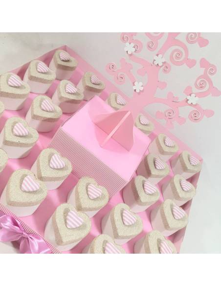 Scatoline portaconfetti nascita rosa albero della vita