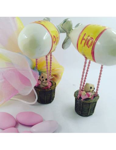 Bomboniera idea battesimo nascita 1° compleanno portafoto cornice MANDORLE Paben con mongolfiera nuvole bimba