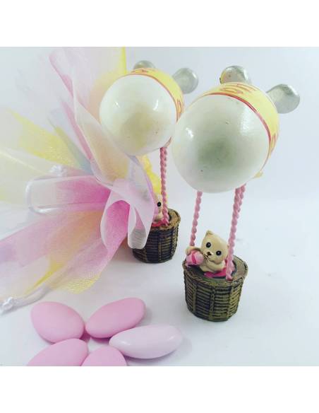 Bomboniera idea battesimo nascita 1° compleanno portafoto cornice MANDORLE Paben con mongolfiera nuvole bimba