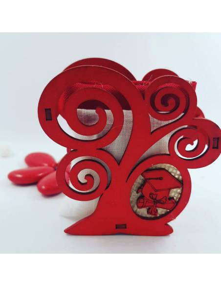 Bomboniere laurea albero della vita tocco rosso in legno