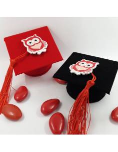Cappello portaconfetti laurea con gufo in legno