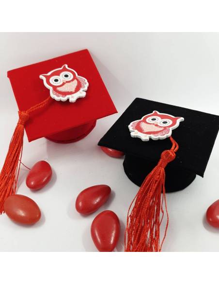 Cappello portaconfetti laurea con gufo in legno