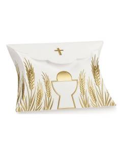 Portaconfetti Comunione con stampa di spighe e Calice nome legno 2