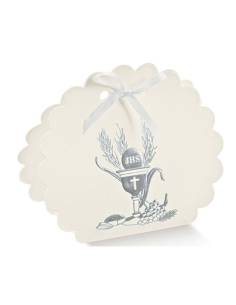 Porta confetti per confettata Prima Comunione a ventaglio argento personalizzato nome legno 2