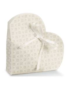 Scatoletta portaconfetti comunione cuore fiorellini stampati nastrino compreso