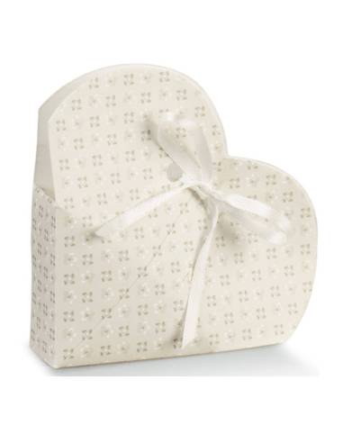 Scatoletta portaconfetti comunione cuore fiorellini stampati nastrino compreso