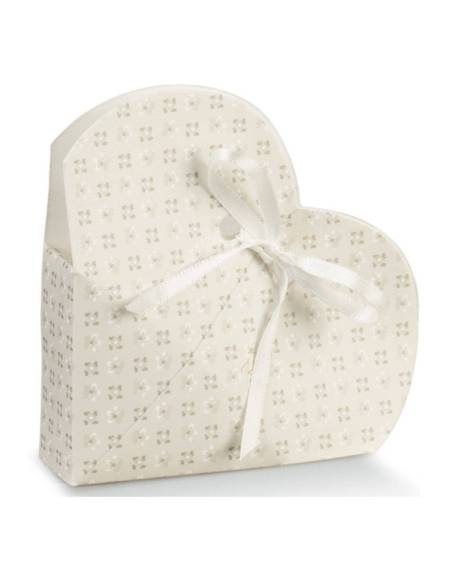 Scatoletta portaconfetti comunione cuore fiorellini stampati nastrino compreso