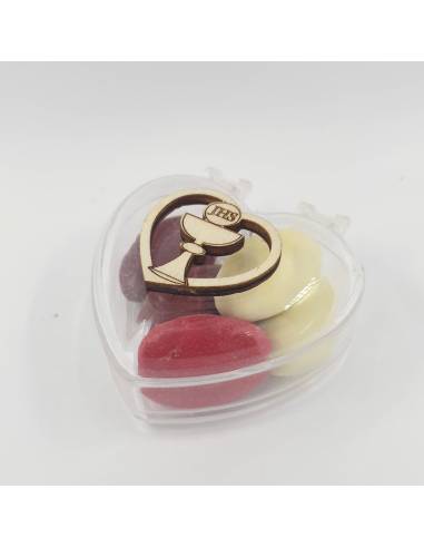 portaconfetti comunione plexiglass cuore con icona sacra in legno