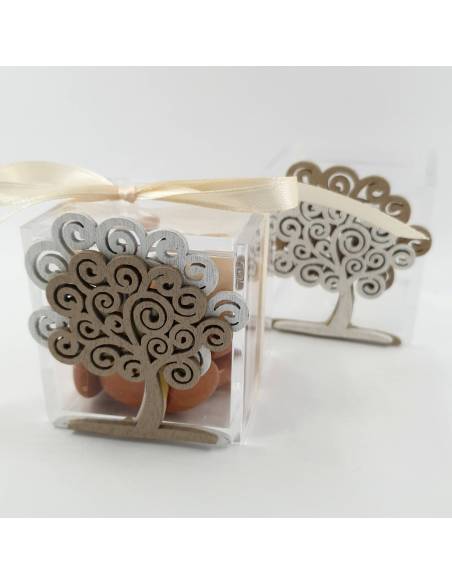 portaconfetti comunione albero della vita con scatolina plex