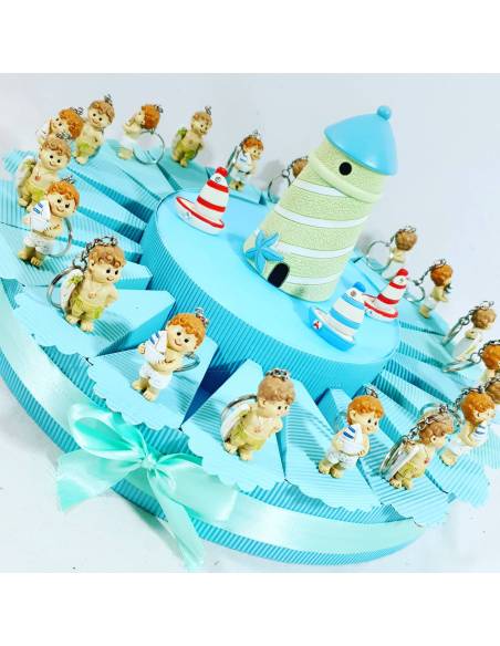 Torta bomboniera bambino surf portachiavi con faro salvadanaio