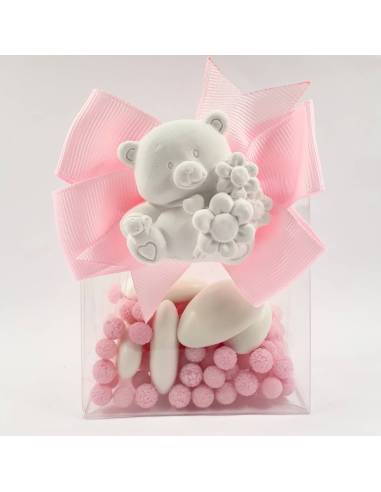 Scatoline portaconfetti bomboniere nascita bimba con gessetti profumati orsetto