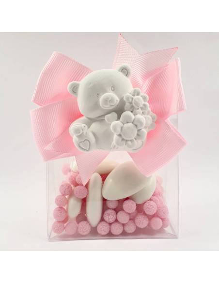 Scatoline portaconfetti bomboniere nascita bimba con gessetti profumati orsetto