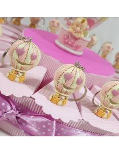 Torta di bomboniere rosa mongolfiera portachiavi cuoricini 2