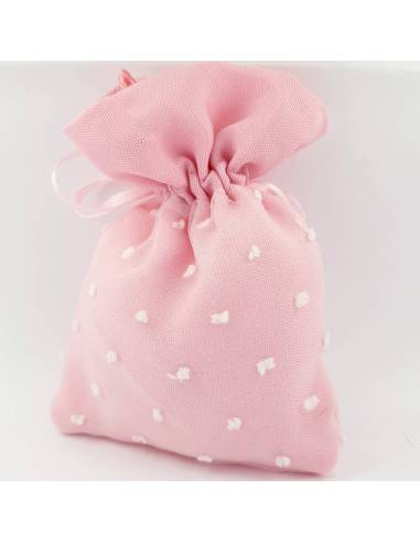 sacchetti portaconfetti nascita rosa organza e cotone pois