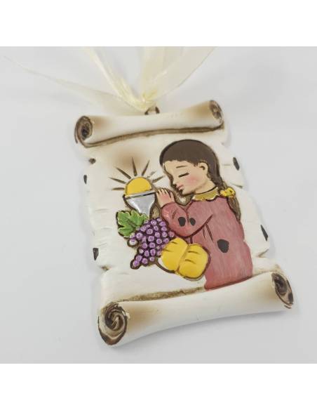 Ciondolo bomboniere comunione fai da te femmina tunica rosa