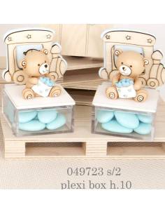 Plexiglas orsetto bomboniera battesimo bimbo trenino in legno