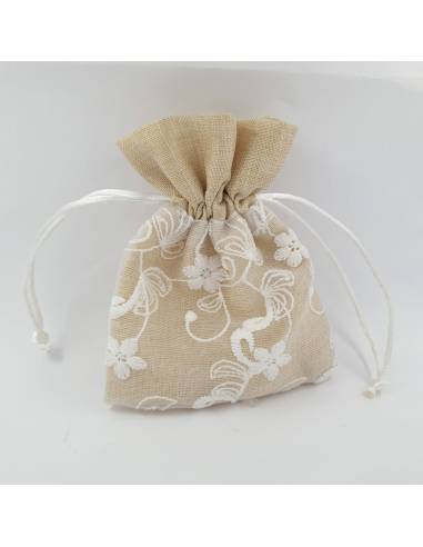 Sacchetto comunione cotone e organza fiori ricamata