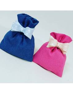 Confettata Battesimo con sacchetto celeste o rosa e fiocco in ceramica a magnete