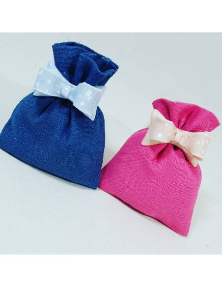 Confettata Battesimo con sacchetto celeste o rosa e fiocco in ceramica a magnete