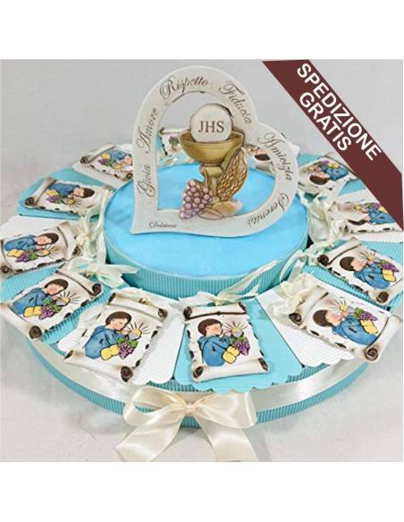 Torta bomboniere comunione maschio pendente bimbo in preghiera