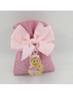 Portaconfetti con sacchetto rosa per Battesimo