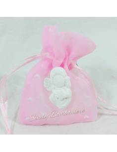 Sacchetto rosa Battesimo femminuccia con angioletto in gessetto