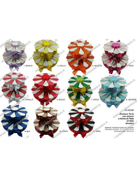 STRUTTURA TORTA BOMBONIERA 32 FETTE BICOLORE PORTACONFETTI FAI DA TE CONFEZIONE