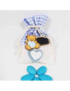 Bomboniera porta confetti sacchettino e orsetto Battesimo bimbo