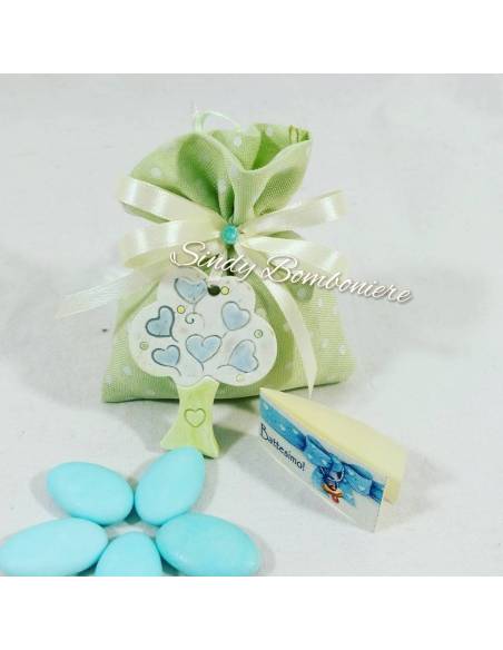 Bomboniere sacchetto cresima nascita battesimo primo compleanno albero della vita bimbo maschietto pendaglio