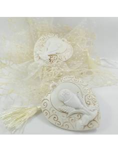 Torta bomboniera comunione cuore marmorizzato calice e cuore inciso