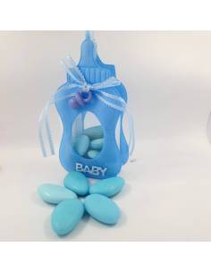 Sacchetto nascita bimbo a forma di biberon con ciuccio pendente