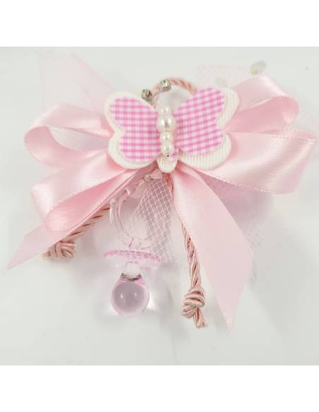 Segnaposto femminuccia farfalla rosa quadratini bianchi